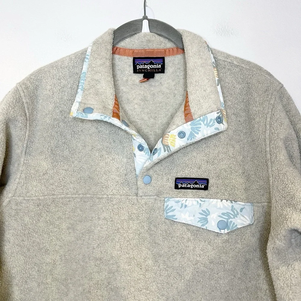 Patagonia Synchilla Snap-T Fleece Pullover Sweater Hawaiian Leaf Floral Size M - Picture 3 of 7